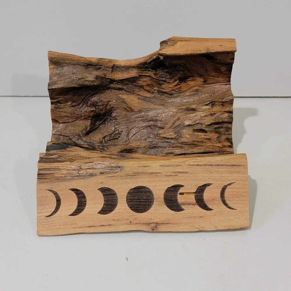 Handmade Live Edge Wood Moon Phase Half hollow log root Rustic Celestial Decor